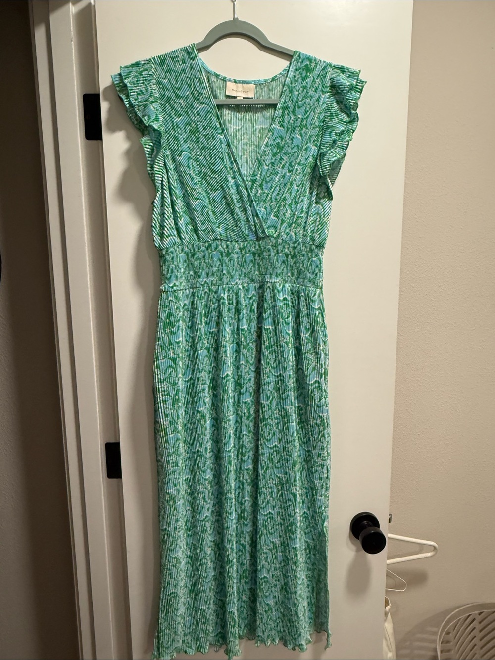 MELLODAY Green Patterned V-Neck Flutter Maxi Dress